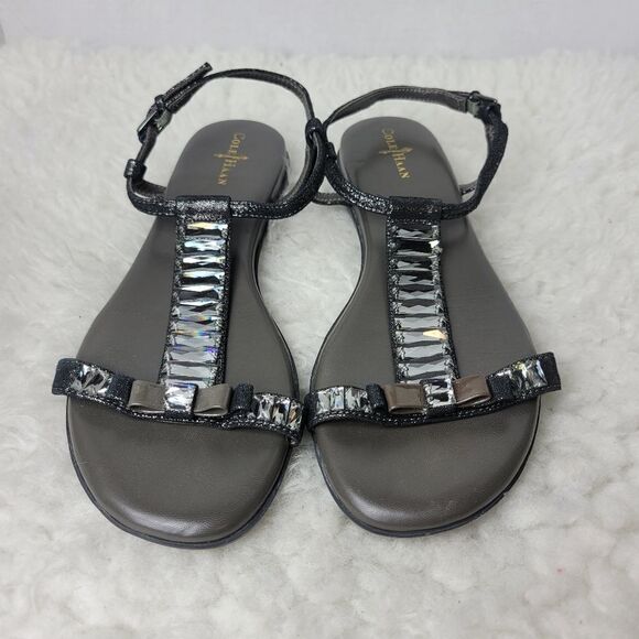 Cole Haan & Nike Colab Wemens Size 7.5 Sandals  Crystal Bow Bling Ankle Strap - Picture 2 of 9